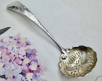 Antique 1901 Gorham Sterling Silver ' Marguerite Engraved ' Pierced Sugar Sifter - Bright Cut Design - No Monos - Gold Wash - 34 grams