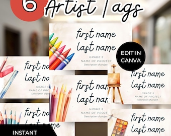 Middle School Artist exhibition wall labels. Instant Printable Download. Wall plaque. Art display cards. Museum & exhibit labels | Editable