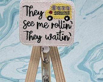 Bus Driver Badge Reel: Funny Saying, Interchangeable Topper