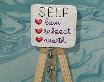 Self Love Retractable Badge Reel: Inspirational ID Badge Topper