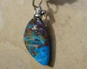 GRACE- Handmade Blue Peruvian Opal, Leather, Sterling Silver and Gold Bronze Necklace