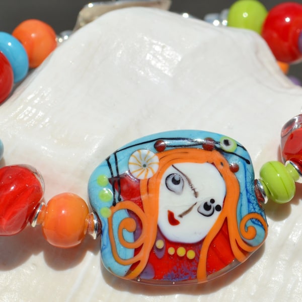 Reserve for Jan-FUN and FEISTY-Handmade Lampwork and Sterling Silver Bracelet