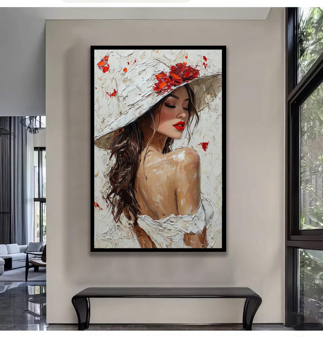 Elegant Lady in Hat Canvas Painting - Modern Woman Poster, Beautiful ...