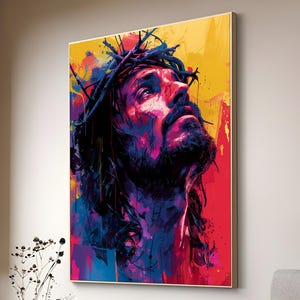 Jesus Portrait Sacred Jesus Wall Art | Christian Religious Wall Decor | Catholic Home Decor | Religious Canvas Painting, jesus gift