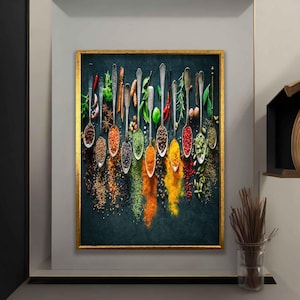 Spices Wall Art, Indian Spices Canvas, Dining Room Decor, Canvas Wall Art, Kitchen Decor, Food Wall Art, Contemporary Wall Decor