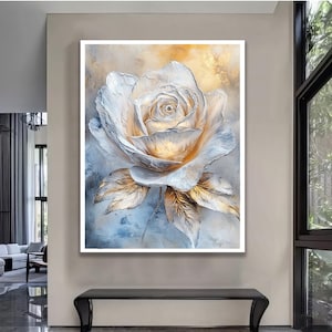 White Gold Leaf Flowers Canvas Art, Luxurious Elegant Wall Decor, Perfect for Sophisticated Home Accents floral canvas decor