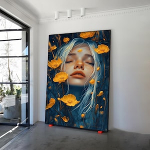 Arte de pared en lienzo con una bella dama artística, impresión en lienzo con un retrato de niña, póster de mujer