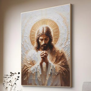 Peinture de Jésus-Christ en prière, art mural religieux, toile de Jésus-Christ, art mural en prière, art de l&#39;église, art mural Bible, art chrétien pacifique