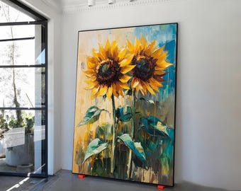Arte en lienzo de campo de girasoles, arte en lienzo de girasoles, arte en lienzo de paisajes, arte de pared de cocina