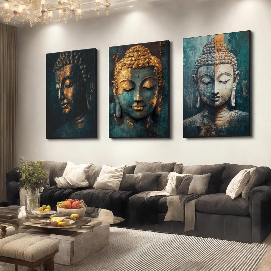 Teal Gold Buddha Canvas Painting, Elegant Zen Wall Art, Spiritual Home ...