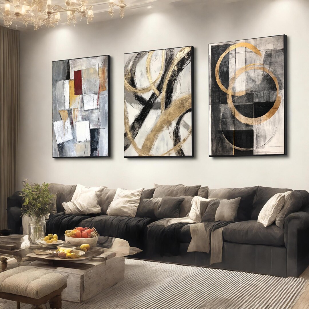 Abstract Beige and Black Art Print Set of 3 Modern Minimalist Poster ...