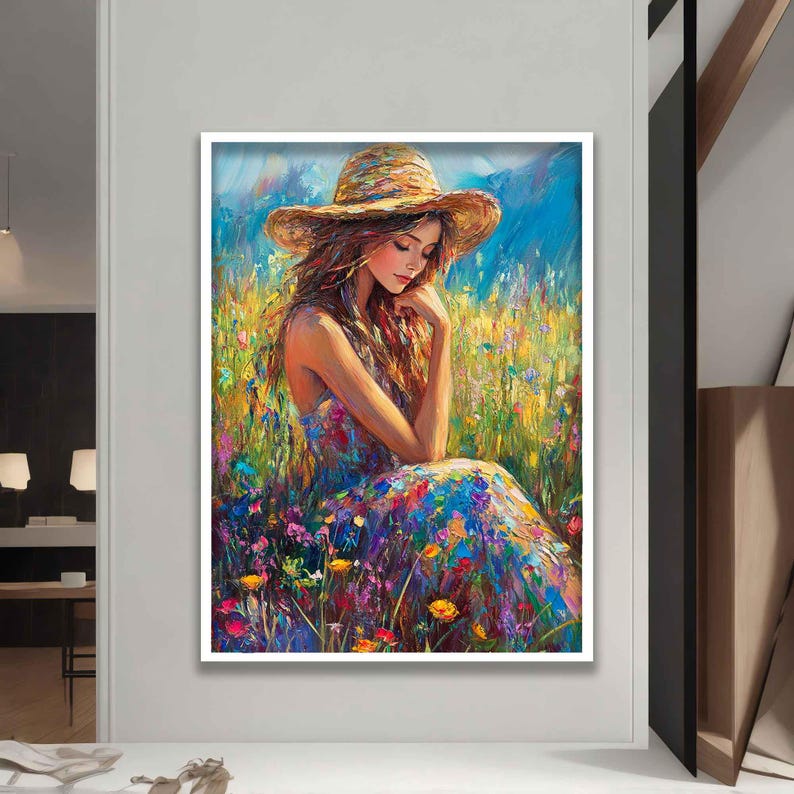 Beautiful Lady in Flowers Canvas Art, Artistic Girl With Beautiful Face