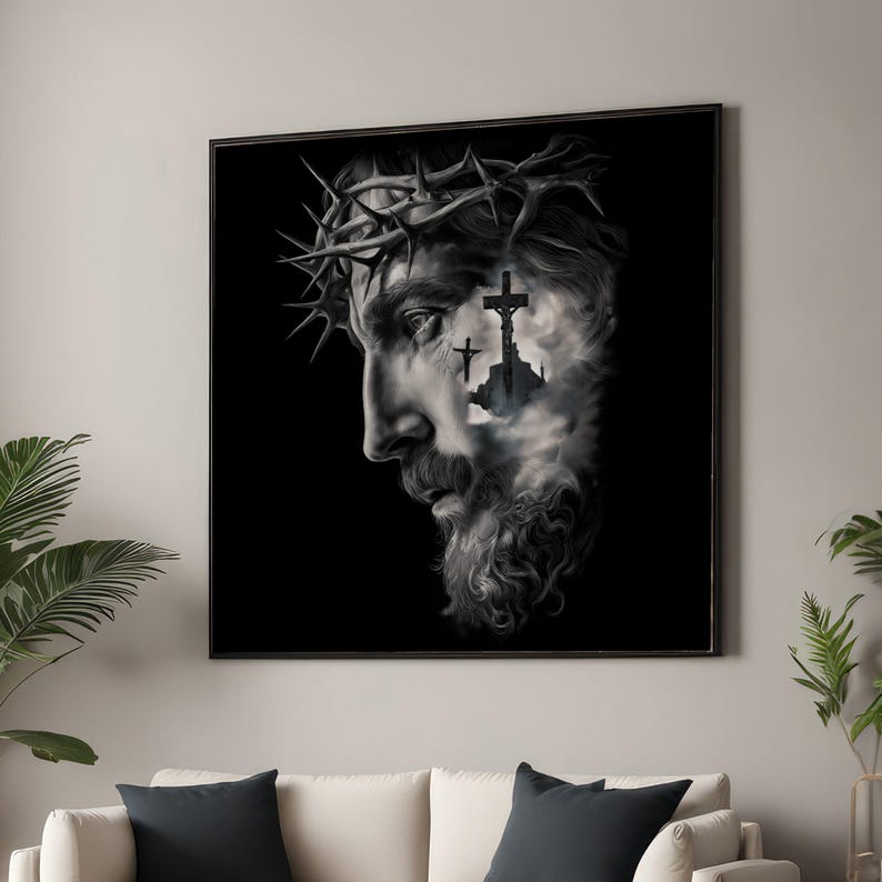 Jesus Christ Crown of Thorns Canvas Wall Art, Religious Spiritual ...