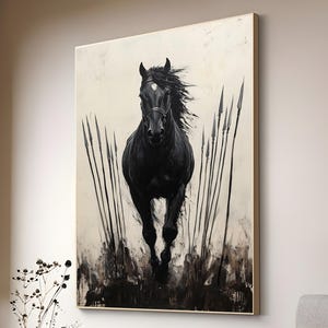 Black Horse Art-Animal Wall Art, Abstract Equestrian Canvas, Modern Horse Wall Decor for Home, running horse wall art