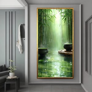 Wall Art Zen Garden Canvas, Relaxing Bamboo and Stones Decor, Calming Nature Scene for Home Decor, Meditation Room Art, stone wall art