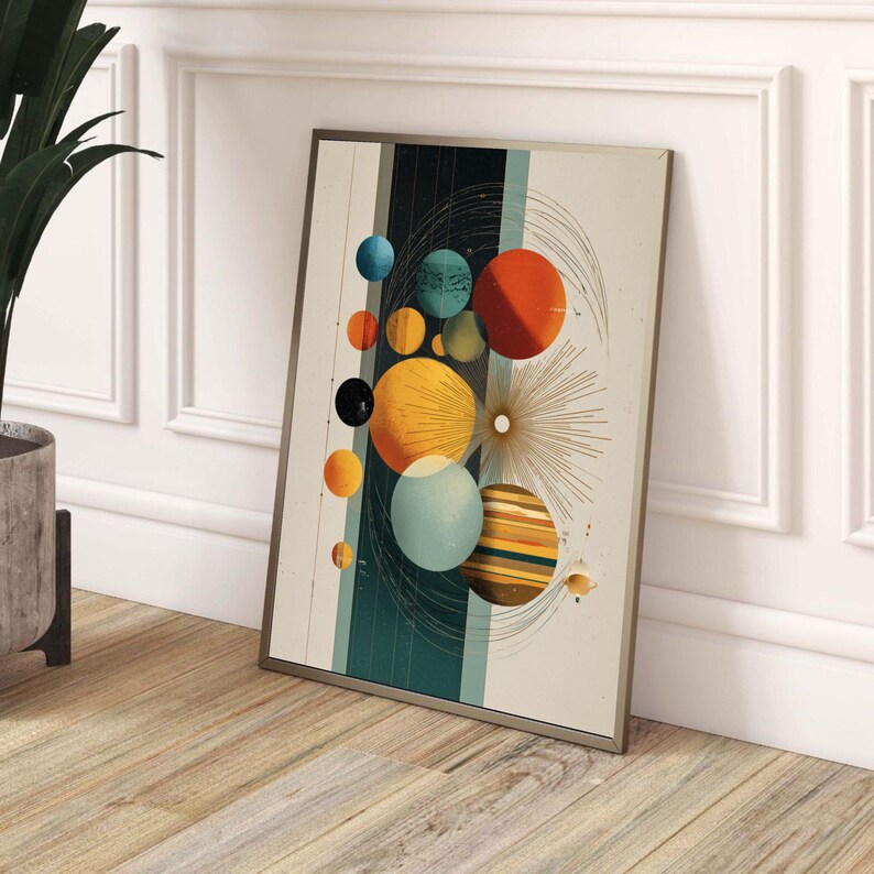 Retro Solar System Canvas, Vintage Planet Art, Abstract Space Wall ...
