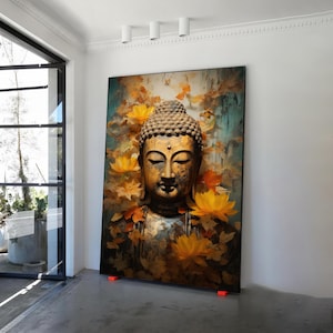 Toile de bouddha, art mural, impression de peinture de Bouddha, décoration de méditation, art religieux, bouddha abstrait, décoration moderne, grand art mural indien