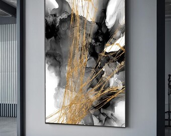 Abstract Black And Gold Painting Black and gold wall art Black and gold  abstract Painting
