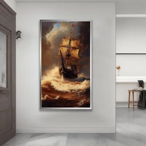 American ship canvas, pirate ship art, boat painting, dinghy wall decor
