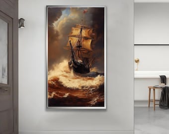 American ship canvas, pirate ship art, boat painting, dinghy wall decor