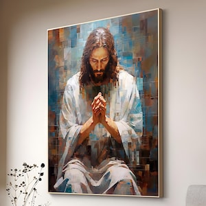 Peinture de Jésus-Christ en prière, art mural religieux, toile de Jésus-Christ, art mural en prière, art de l&#39;église, art mural Bible, art chrétien pacifique