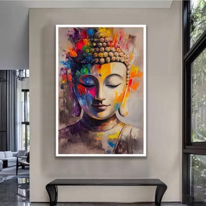 Impresión en lienzo de Buda, impresión de budismo, estudio de yoga, decoración colorida, arte de pared de meditación, arte de pared religioso, decoración de habitación india