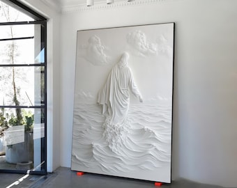 Divine Jesus Walking on Water Canvas, White Light Christian Wall Art, Inspirational Religious Decor, Spiritual Home Decor ,Christian Gift
