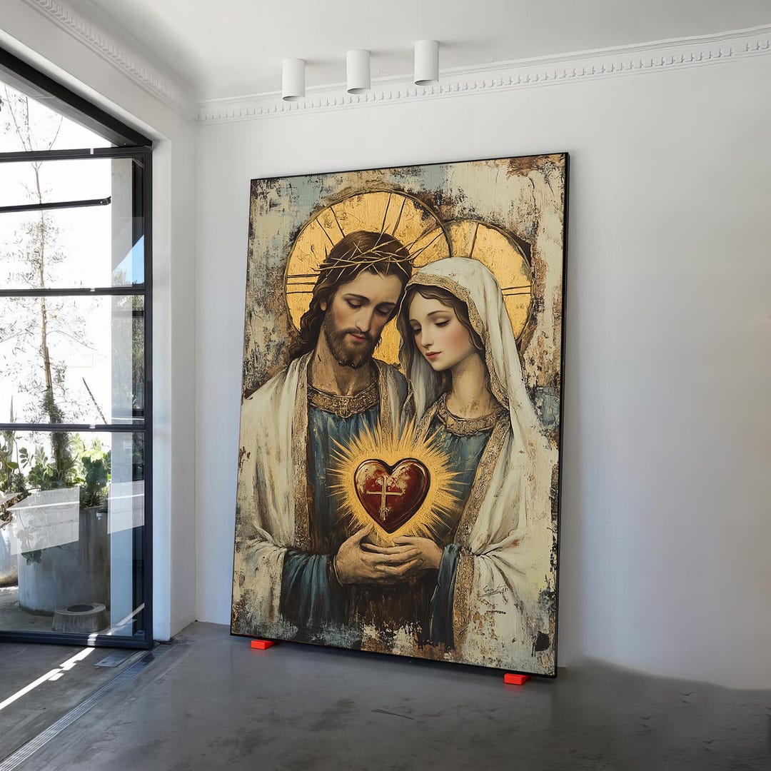 Jesus and Mary Art Canvas Painting, Divine Love Wall Decor, Christian ...