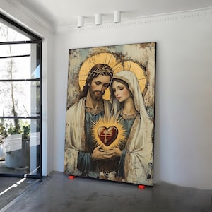 Jesus und Maria Kunst Leinwand Gemälde, Göttliche Liebe Wanddekor, Christliche Kunst, Jesus und Maria Kunstwerk, Christliche Haus Geschenk