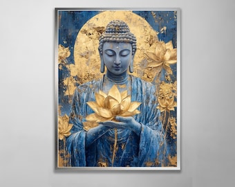 Buddha canvas print Buddhism print Yoga studio colorful decor Meditation wall art Religious wall art Indian room decor