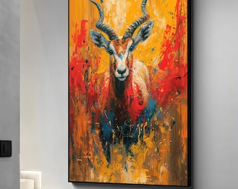 Colorful Deer Painting Printed on Canvas, Abstract Deer Canvas Print, Stag Poster, Deer Wall Art