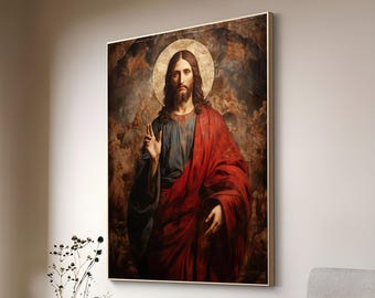 Cuadro sobre lienzo de Jesucristo: elegante arte religioso para la pared para el hogar y la oficina, decoración de pared con la Biblia de Jesús