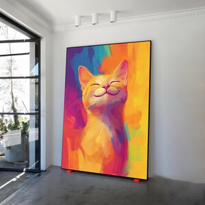 Colorful cat pop art canvas painting, colorful cat art, animal decor, cat wall poster