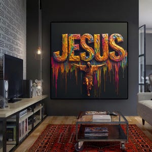 Jesus lettering canvas, jesus crucified art, cross sign wall art, jesus poster