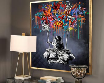 Banksy Balloon Canvas, Balloon Poster, Banksy Art, Wall Art Canvas Design, children's painting with square balloons