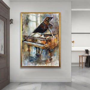 Piano music painting, print of piano painting, Piano canvas, abstract piano drawing art, music canvas, colorful piano painting