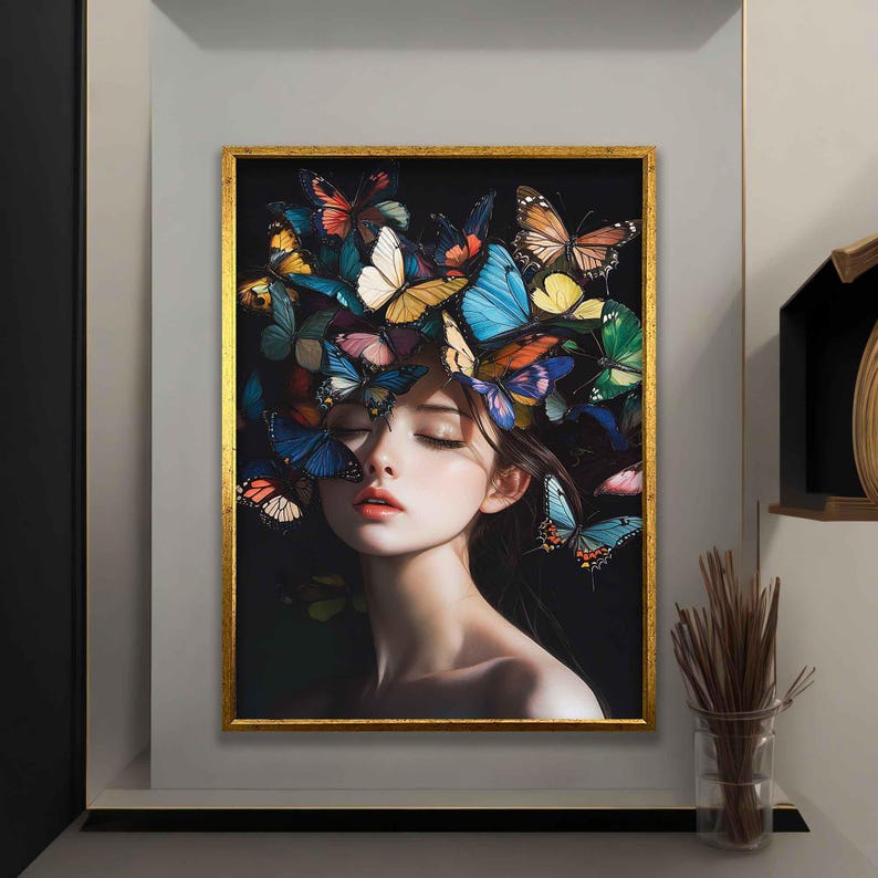 Japanese Woman With Butterfly Hair Canvas,geisha Woman With Butterfly