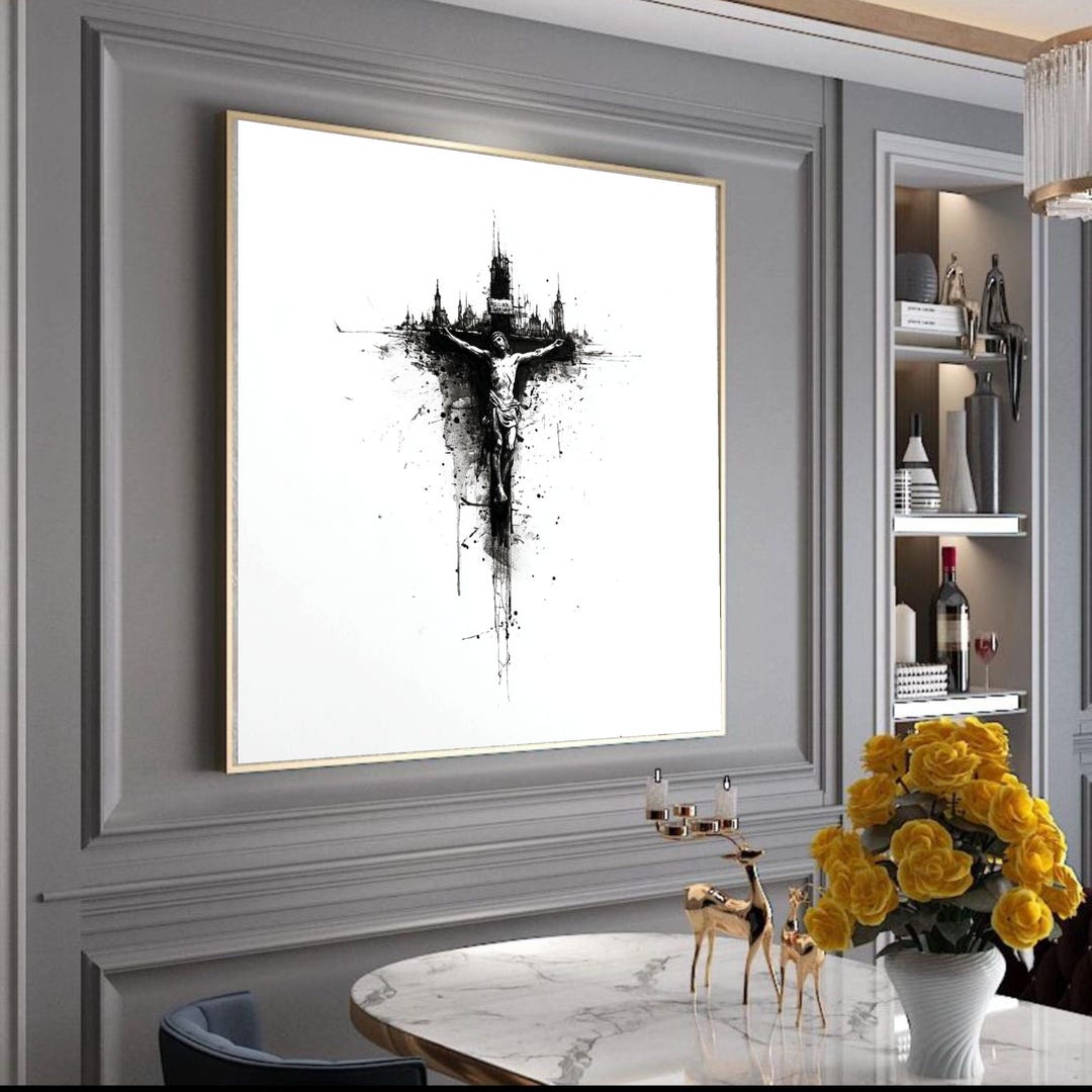 Modern Crucifixion Canvas Wall Art, Abstract Jesus on Cross Painting ...