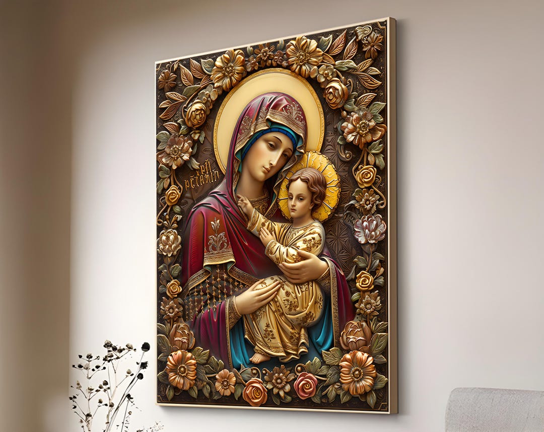 Virgin Mary and Baby Jesus Canvas Painting - Religious Wall Art ...