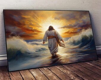 Walking on Water Canvas Art, , Jesus Art Print, Inspirational Wall Decor, Religious Artwork ,Inspirational Christian Wall Art,