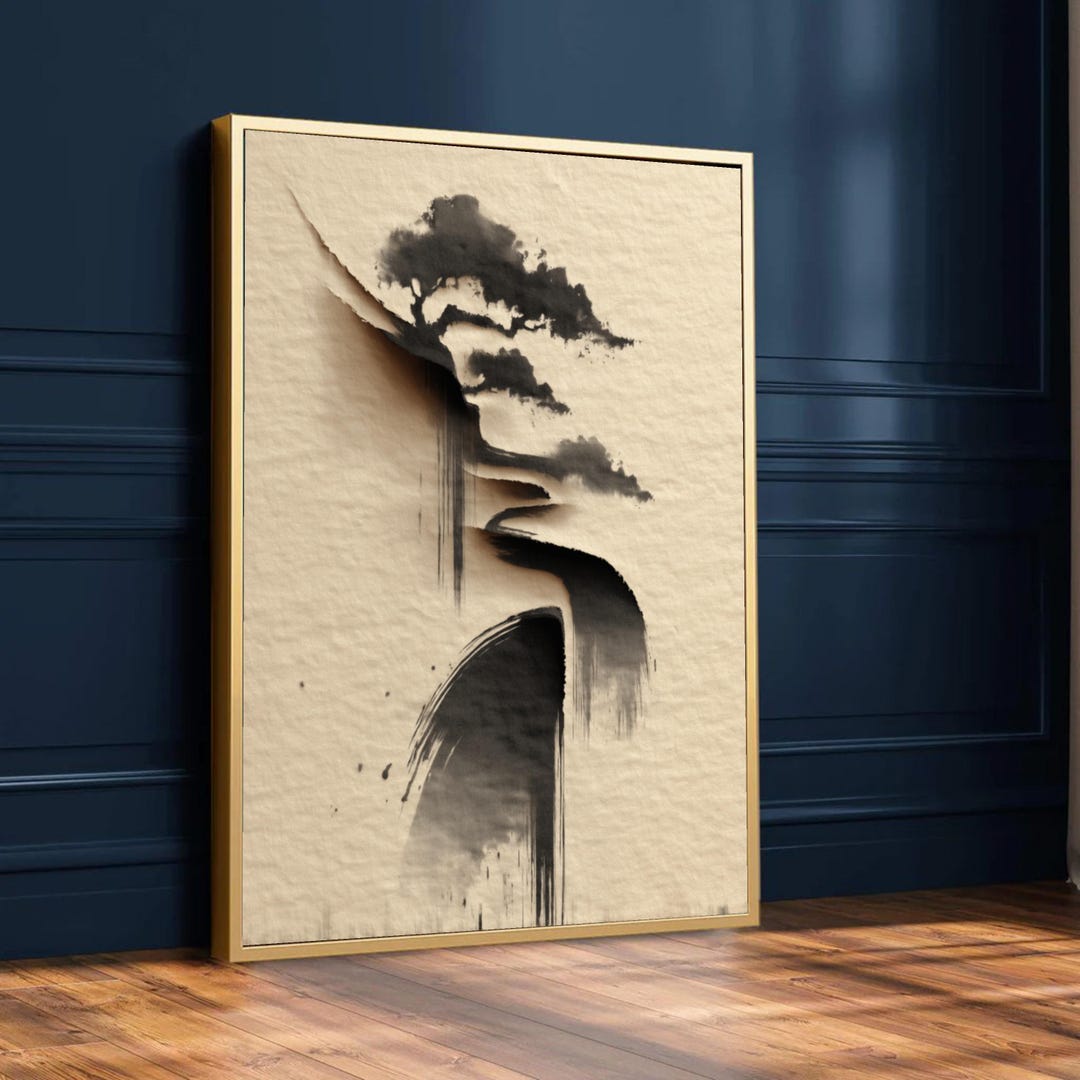Minimalist Japanese Ink Landscape Canvas, Sumi-e Style Wall Art ...