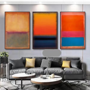 Mark Rothko Set Of 3 Canvas Blue-Orange Mix Color Art Reproduction, Mark Rothko Reproduction, Abstract Canvas Wall Art, canvas  art