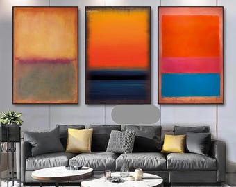 Mark Rothko Set Of 3 Canvas Blue-Orange Mix Color Art Reproduction, Mark Rothko Reproduction, Abstract Canvas Wall Art, canvas  art