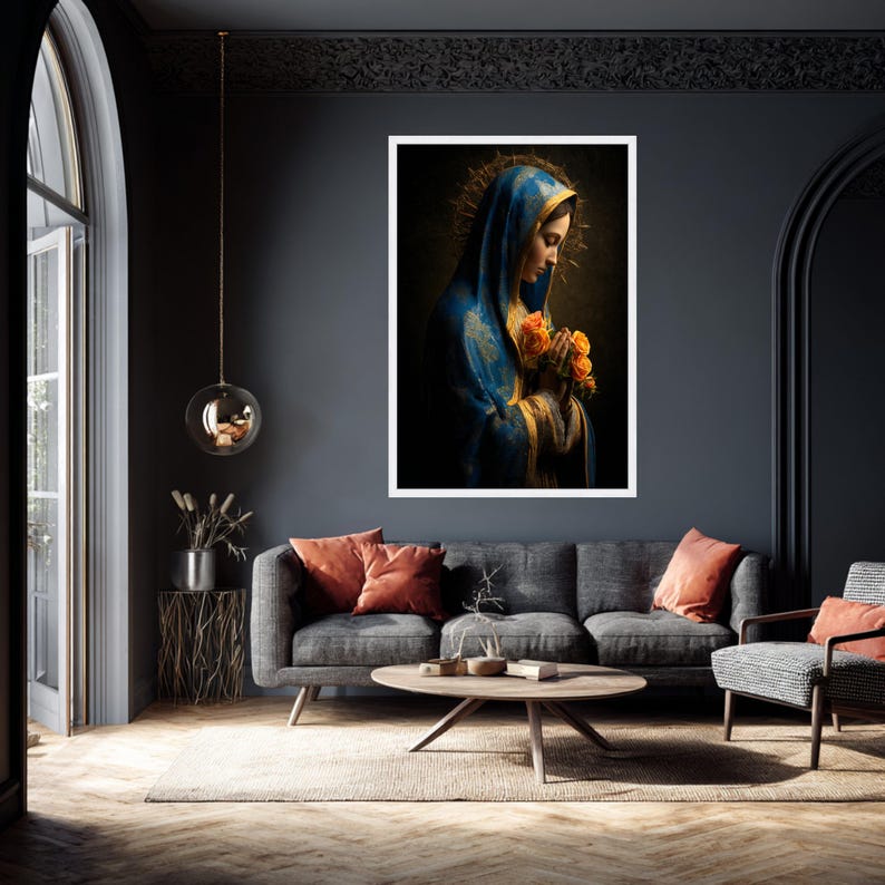 Serene Virgin Mary Canvas Art, Praying Woman With Roses, Religious Wall ...