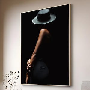 The Woman In The Black Hat Canvas, Home Decor Ready To Hang, mysterious woman silhouette canvas painting