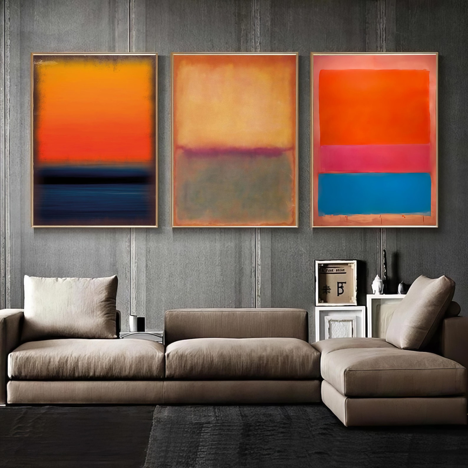 Mark Rothko Reproduction Mark Rothko Set of 3 Canvas Blue-orange Mix Color Art Reproduction ...