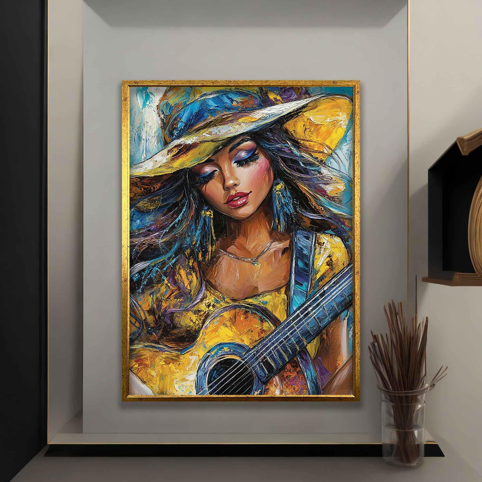 アート・デザイン・音楽 I Can't Believe a Girl Is Playing Me Woman Playing Guitar Canvas Wall Art, Music Poster, Musical Woman
