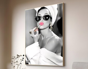 Hepburn Pink Lips Poster, Audrey Hepburn Printed, Audrey Poster, Lip Woman Printed, Iconic Canvas Art, Modern Canvas Art, fashion woman art