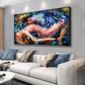 Sensual Naked Couple Painting, Romantic Wall Art , Bedroom Decor, Lovers Art, romantic bedroom wall print gift
