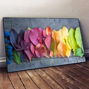 Decorazione da parete con foglie, poster con foglie colorate, arte su tela con foglie autunnali, decorazioni con colori autunnali, arte da parete su tela